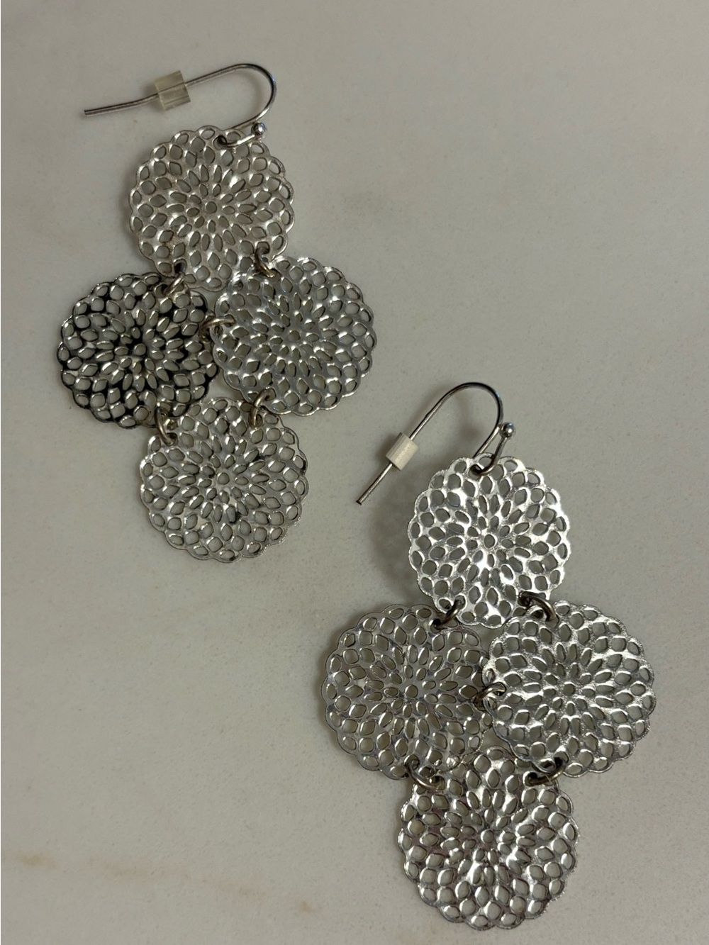 Silver Filigree Medallion Drop Earrings
